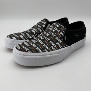 Vans Slip-On Pride Love Wins Women 6.5 Black Rainbow Glitter Sneakers